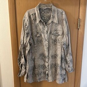 Chico’s Women’s Vintage Linen Aztec Southwestern Button Down Shirt Size XL (3)